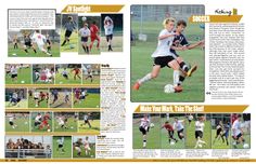 an article in the sports paper features photos of young men playing soccer and running with each other