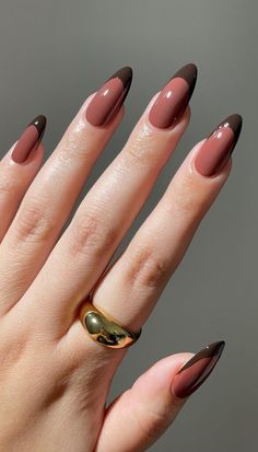 Brown French, Brown Nails Design, Nail Art Stripes, French Tip Nail Designs, Striped Nails, Short Nail Designs, Brown Nails, Minimalist Nails, Funky Nails