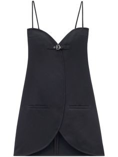 black twill weave silver-tone logo plaque V-neck buckle-strap fastening V-back two front welt pockets above-knee length curved hem Courreges Dress, Black On Black Outfits, Random Outfits, Costura Diy, Moda Chic, Twill Weave, Mini Dress Black, Black Outfits, Black On Black