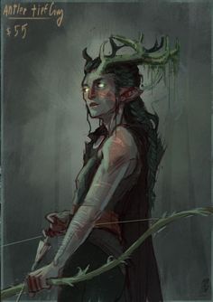 an image of a woman with horns holding a bow