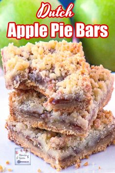 three pieces of apple pie bars stacked on top of each other