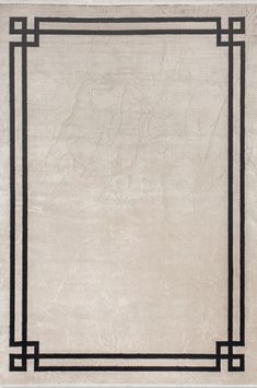 a beige rug with a black border in the middle and a square design on top