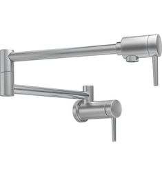 two stainless steel kitchen faucets, one with the handle on each side and an arm