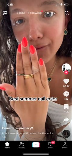 One Nail Color Ideas, Short Nails Color Ideas Summer, Summer Nail Inspo Solid Color, Bright Nail Color Ideas, Single Color Nail Ideas, Nail Colors To Make You Look Tan, Mail Color Ideas, One Color Summer Nails, Summer Camp Nails