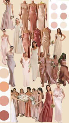 a collage of different bridesmaid dresses in various colors and sizes, including pinks