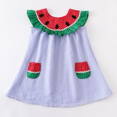 New Seersucker Watermelon Dress, Spring & Summer, Birthday, Pickles Picks Plus Watermelon Dress, Seersucker Fabric, Seersucker Dress, Summer Birthday, Dress Spring, Doll Clothes Patterns, Baby & Toddler Clothing, Toddler Outfits, Clothing Patterns