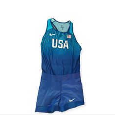 The Nike Usa Women's Official Rio Team Sleeveless Unitard Is Part Of The Authentic Usatf National Team And Worn By Members Of Team Usatf In Rio In 2016 And Utilized Through 2021. 88% Polyester/12% Spandex Color: Blue New Without Tags Nike Blue Sleeveless Tank Top, Nike Yoga Pants, Red Sweatpants, Nike Pro Leggings, Balloon Pants, Nike Leggings, Nike Pants, Stretch Leggings, Athletic Leggings