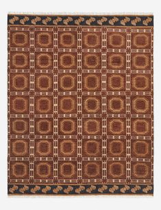 a brown and black area rug with squares on the bottom, square shapes in different colors