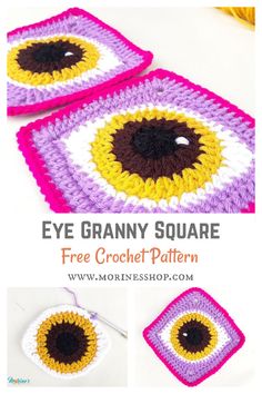 crochet eye granny square pattern with the text overlay