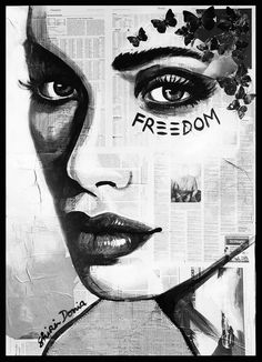 a woman's face with butterflies on it and the words freedom above her