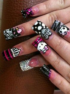 50 Hello Kitty Nail Designs | Cuded Hello Kitty Nail Designs, Scene Nails, Hello Kitty Nail, Hello Kitty Nails Art, Kitty Nail, Kitty Nails, Natural Nail Art, Duck Nails, Hello Kitty Nails