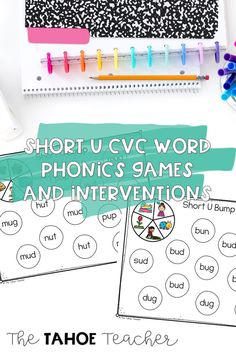 short u cvc word phonics games and activities for students to use in the classroom