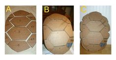 three different views of a soccer ball made out of cardboard