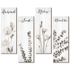 PRICES MAY VARY. Package Includes: you will receive 4 pieces of botanical floral bathroom wall decorations, each wooden sign has a hook on the back for you to hang it, suitable for any home style, such as bohemian or modern style, and it can make people full of excitement, warmth, relaxation, and the feeling of entering nature Quality Materials: these minimalist botanical bathroom wall signs are made of quality wood, wear resistant, rust resistant, corrosion resistant, lightweight, beautiful in Laundry Room Wall, Laundry Room Wall Decor, Floral Bathroom, Flower Bedroom, Wooden Wall Panels, Stil Boho, Boho Bathroom