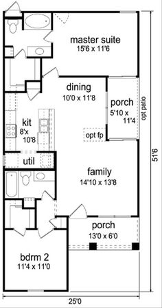 the floor plan for a small house with two bedroom and an attached living room area