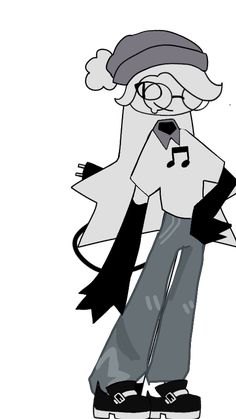 a drawing of a person with glasses and a hat holding a microphone in their hand