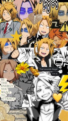 many different anime characters are grouped together in this collage, including one with an orange flower