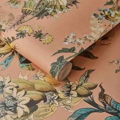 an image of a wallpaper with flowers and leaves on the background in pastel colors