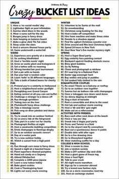 the crazy bucket list is shown in this printable version, with instructions to make it easier