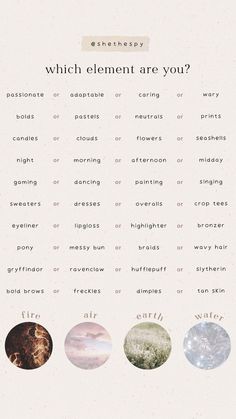 a poster with the words which element are you?