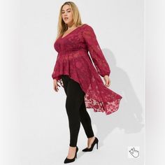 New With Tags Torrid Chiffon Clip Floral Hi Low Top In Beaujolais Burgundy Chiffon Woven Fabric . A Semi Sheer, Lightweight Fabric That Drape’s Beautifully 100% Polyester Machine Wash Cold. Dry Low Imported Low Cut Top, Lace Cami, Winter Clothes, Sheer Top, Long Sleeve Tunic, Cozy Fall, Fashion Classy, Lightweight Fabric, Fit And Flare