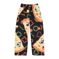 Happy pizza lover pjs for relaxing in at home.Here to add style on luxurious comfort, these custom pajama pants are made with 100% brushed polyester that feels extra cozy to slip into. The soft and stretchy fabric makes it perfect for sleeping or lounging around home. .: Material: 100% brushed polyester .: Light fabric (5.6 oz/yd² (190 g/m .: Elastic waistband .: Printed-in size and care label .: Seam thread color automatically matched to design (black or white) .: Assembled in the USA from glob Pizza Peperoni, Pizza Pepperoni, Womens Pjs, Womens Pajamas Pants, Relaxation Gifts, Sleep Shorts, Pajama Robe, Pajamas Women, Cold Day