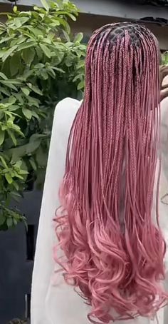 Pink Braids With Curls, Light Pink Box Braids, Braided Hairstyles Pink, Pink And White Braids, Rose Gold Braids, Light Pink Braids, Pink Goddess Braids, Pink Braids Black Women, Halloween Braids