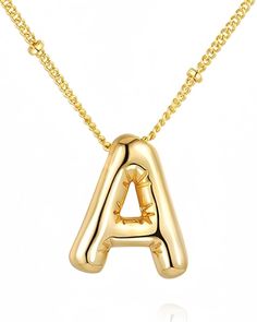 PRICES MAY VARY. Personal Touch: Celebrate your uniqueness with the letter that starts your name, beautifully captured in gleaming gold and 17"+2" adjustable chain. Stylish Versatility: No matter your outfit, elevate your look effortlessly with this trendsetting Bubble Necklace Letter. Superior Quality: Made with supreme 18k gold, ensuring a wear free from allergies and tarnishing. Ready-to-Give Gift: Enclosed in a delicate jewelry gift box, making it the ideal choice for any occasion that calls Gold Initial Necklaces, Bubble Letter Necklace, Letter Necklace Gold, Bubble Necklace, Gold For Women, Necklace Packaging, Bubble Letter, Initial Necklaces, Gold Letter Necklace