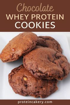 chocolate whey protein cookies on a white plate