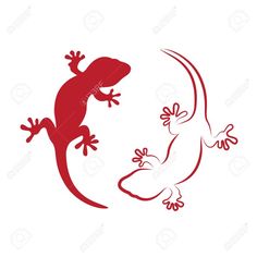 an image of two lizards in the same color and size, one is red on white