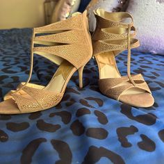 Never Worn, Gorgeous Shoes! Gold Suede Heels For Spring, Michael Kors Closed Toe Heels For Spring, Michael Kors Synthetic Heels For Party, Michael Kors Party Heels In Synthetic, Michael Kors Heels With Round Toe, Gorgeous Shoes, Shoes Color, Michael Kors Shoes, Shoes Women