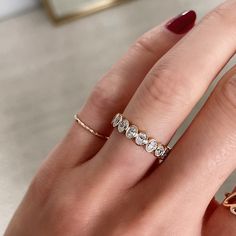 A modern update to the classic eternity band. Platinum or 14k solid gold Diamonds: G/H color VS/SI clarity 1.62 carats, 18 diamonds (~.08 pt each) Carat total weights based on finger size 6 4.2 mm width We recommend ordering 1/4 of a size up from your true finger size to avoid a snug fit, as eternity bands cannot be resized This item is Final Sale and excluded from all promotional discounts. Oval Bezel Wedding Band, Everyday Rose Gold Diamond Ring With Prong Setting, Oval Brilliant Cut 14k Rose Gold Jewelry, Timeless Rose Gold Diamond Ring With Bezel Setting, Luxury Eternity Band With Bezel Setting As Gift, Luxury Bezel-set Eternity Band As Gift, Elegant Eternity Band With Rose Cut Diamonds, Luxury Bezelled Eternity Band As Gift, Classic Diamond White Eternity Band With Rose Cut Diamonds