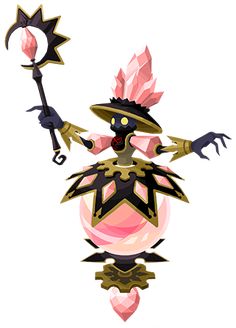 an image of a cartoon character holding a wand and wearing a hat with feathers on it