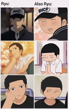 some anime characters with different expressions on their faces and the caption that says, they are