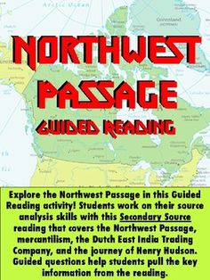 the northwest passage guided reading guide is shown in red and green, with an image of north