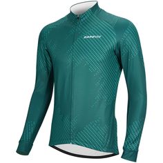 the long sleeved jersey is green with white dots