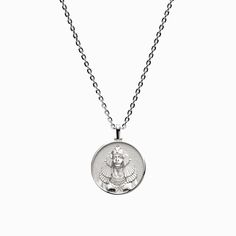 Cleopatra, Queen of Egypt. The ultimate power piece for timeless elegance and regality. Silver Goddess Medallion Necklace, Goddess Style Silver Medallion Necklace, Goddess Style Silver Medallion Necklaces, Mythical Goddess, Queen Of Egypt, Cleopatra Necklace, Feminist Icons, Forever Gifts, White Gold Chain