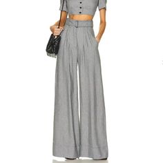 62% Viscose, 38% Linen Made In Usa Dry Clean Only Zip Fly With Hook And Bar Closure Detachable Waist Belt Side Slant Pockets Lightweight Fabric Nwot Flat Waist-11.5” Rise-14” Inseam-30.5” Box2 Pleated Pant, Black Houndstooth, Pleated Pants, Waist Belt, Latest Design, Bottoms Pants, Leg Pants, Clothing Items, Wide Leg Pants