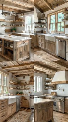 the kitchen is made out of wooden planks