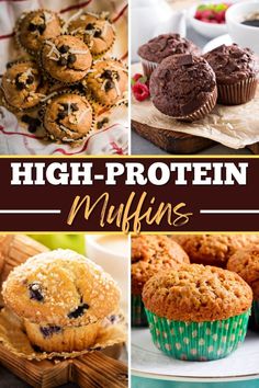 high protein muffins collage with text overlay that reads high protein muffins