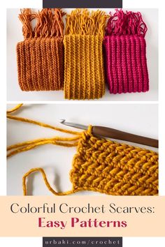 crochet scarves with text that reads, colorful crochet scarves easy patterns