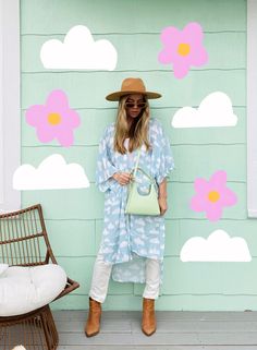 Dreamy cloud kimono; cute 90s aesthetic blue and white cloud robe or beach coverup Aesthetic Blue And White, Day Club, Dressing Gowns, Beautiful Kimonos, Aesthetic Blue, 90s Aesthetic, White Cloud, Sweet Messages, Pink Print