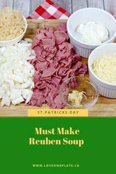 the ingredients to make reuben soup on a cutting board