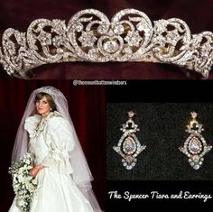 the bride's tiara and earrings are all made up of swarongs