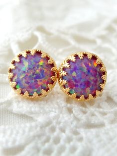 Opal earrings, Purple opal stud  earrings, Opal stud earrings, October birthstone earring, Bridesmai Dainty Opal Earrings For Gift, Hypoallergenic Opal Earrings For Gift, Opal Earrings As Gift, Iridescent Round Earrings For Gift, Iridescent Earrings Gift, Iridescent Earrings For Gift, Bridal Earrings Studs, White Opal Earrings, Purple Opal