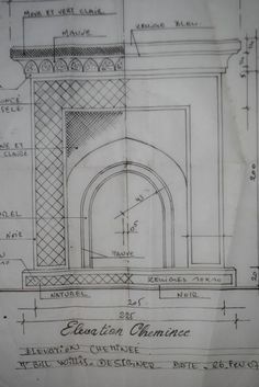 an architectural drawing of a fireplace