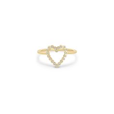 This delicate and dainty Small Bezel Set Open Heart Ring is a beautiful piece to add to your collection. Available in 14K White, Yellow, and Rose Gold Diamond weight = 0.10 carats Diamond size = 1mm Heart size = 12mm x 12mm, approximately Open Heart Ring, 14k Rose Gold Ring, Latest Jewellery, Open Heart, Bezel Diamond, Small Heart, Rose Gold Diamonds, Diamond Sizes, Diamond Bands