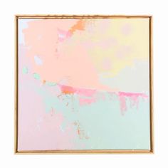 an abstract painting with pastel colors in a gold frame