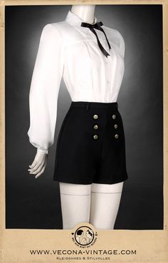 Complete your garconne and dandy look with this precious garment! Numerous darts and the shirred front provide for a figure-hugging and curvy fit. Delicate details like the top-stitched collar and genuine mother-of-pearl buttons show the traditional origin of our dainty blouse. The fine satin bow is a homage to the male bow tie but if you prefer your look to be full steam ahead wear a tie instead. This blouse makes you look like your best self for sure! Color cream with black satin ribbon Materi Suit With Ribbon Tie, Chest Window Outfit, White Bow Blouse, Classic Fitted Blouse With Bow, Bow Tie Outfits For Women, Tailor Outfit, Pearls Outfits, Detailed Outfits, Back Tie Blouse