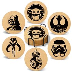 star wars coasters with various designs on them